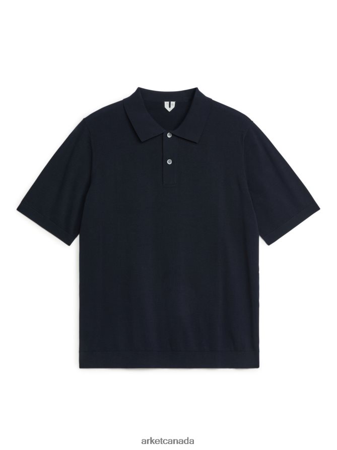 ARKET Clothing 4L826J1046 Dark Blue Cotton Silk Polo Shirt Men