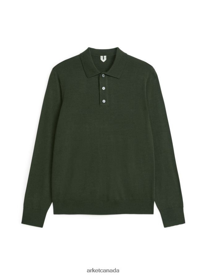 ARKET Clothing 4L826J1047 Dark Green Merino Polo Jumper Men