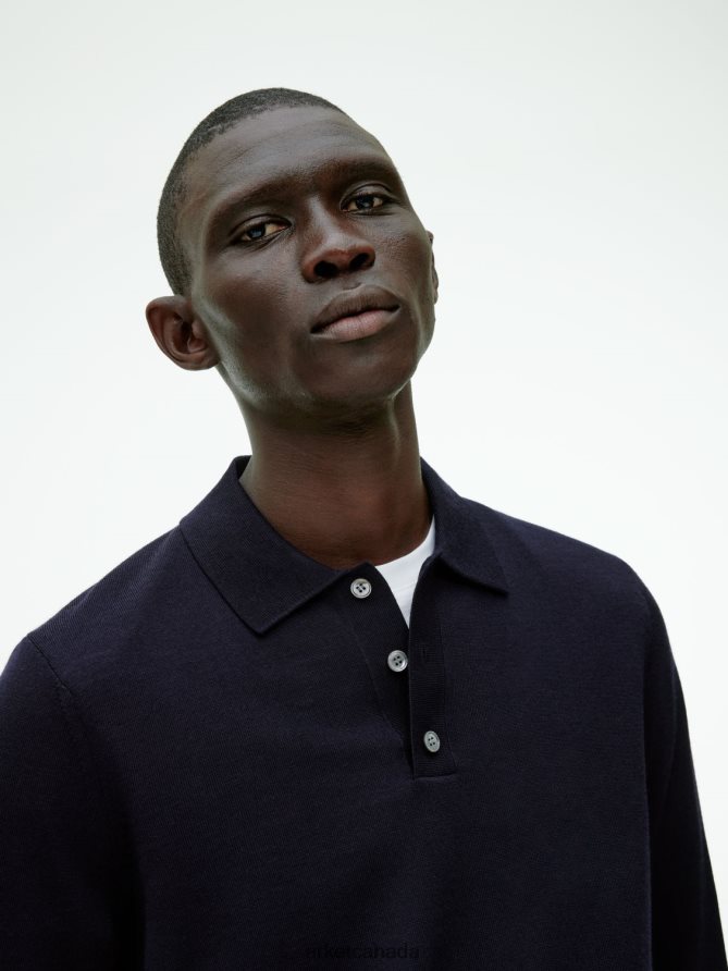 ARKET Clothing 4L826J1051 Dark Blue Merino Polo Jumper Men