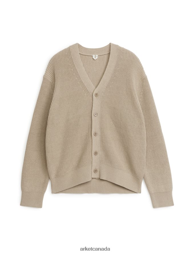 ARKET Clothing 4L826J1173 Beige Cotton-Linen Knitted Cardigan Men