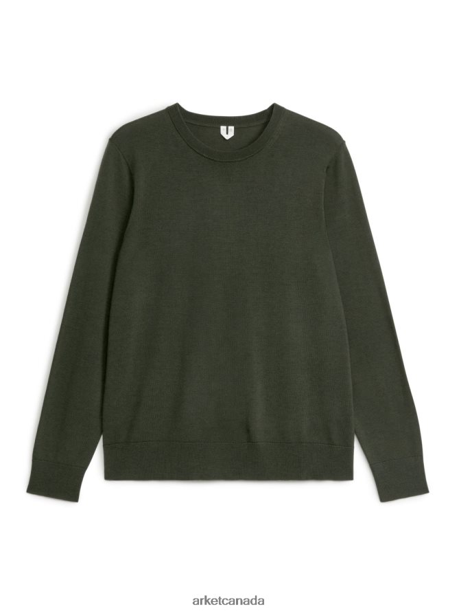 ARKET Clothing 4L826J1176 Dark Green Fine Knit Merino Jumper Men