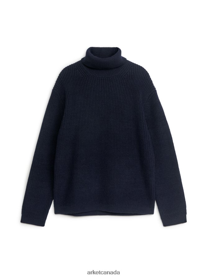 ARKET Clothing 4L826J1180 Dark Blue Heavy Wool Roll-Neck Jumper Men