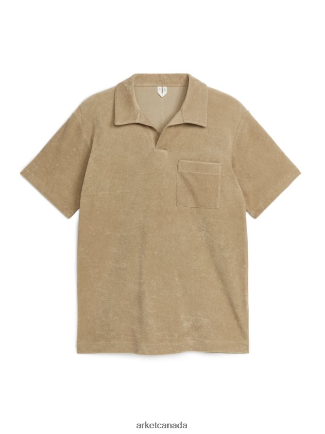 ARKET Clothing 4L826J1015 Beige Cotton Towelling Polo Shirt Men