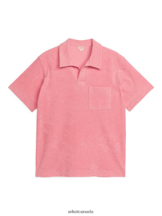 ARKET Clothing 4L826J1016 Pink Cotton Towelling Polo Shirt Men