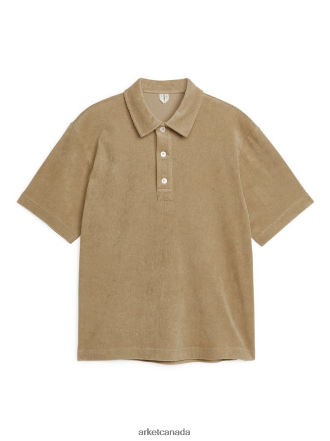 ARKET Clothing 4L826J1018 Beige Cotton Towelling Polo Shirt Men
