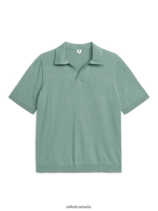 ARKET Clothing 4L826J1024 Green Cotton Linen Polo Shirt Men