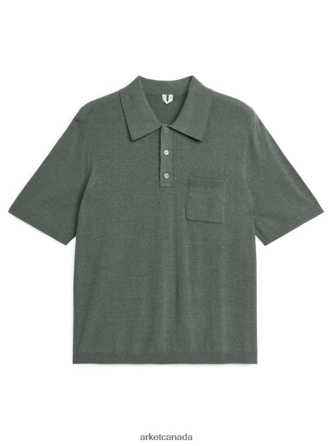 ARKET Clothing 4L826J1033 Khaki Green Short-Sleeve Polo Shirt Men