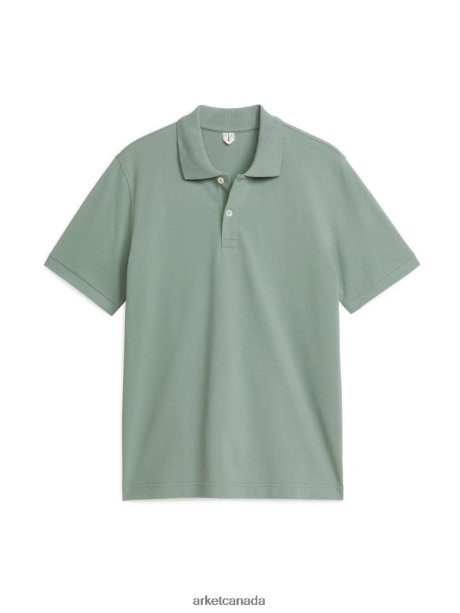 ARKET Clothing 4L826J1034 Dusty Green Pique Polo Shirt Men