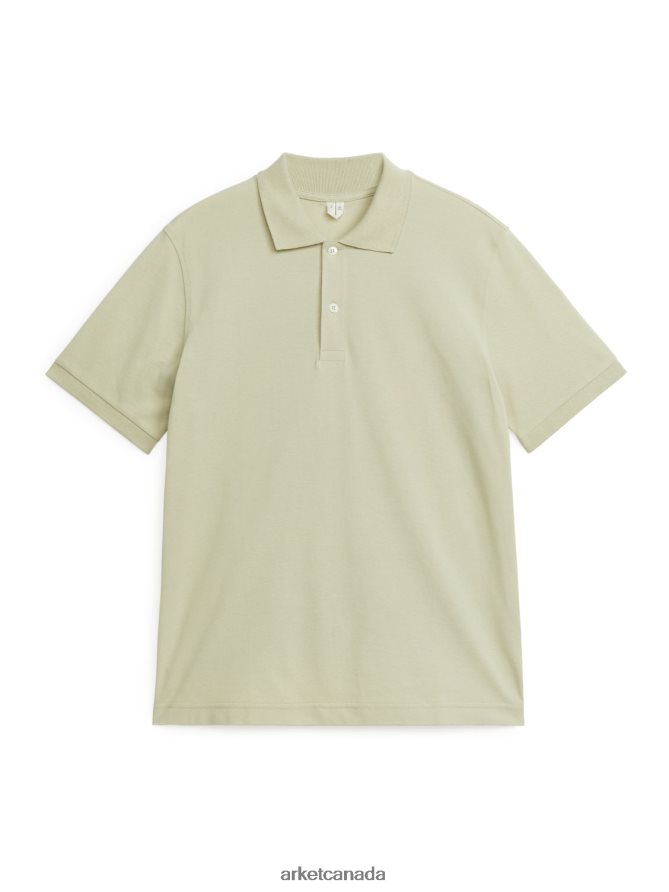 ARKET Clothing 4L826J1041 Dusty Light Green Pique Polo Shirt Men