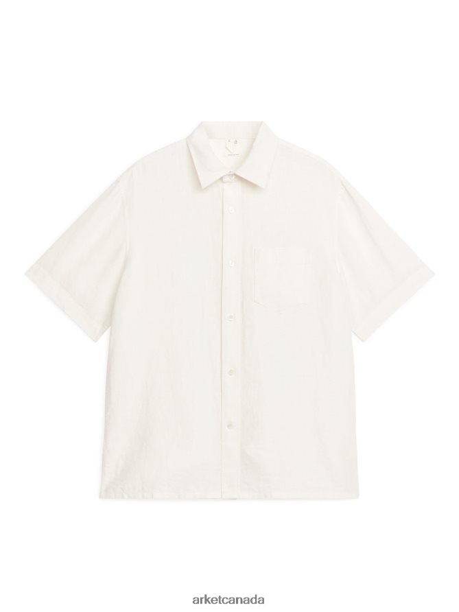 ARKET Clothing 4L826J932 White Short-Sleeved Linen Shirt Men