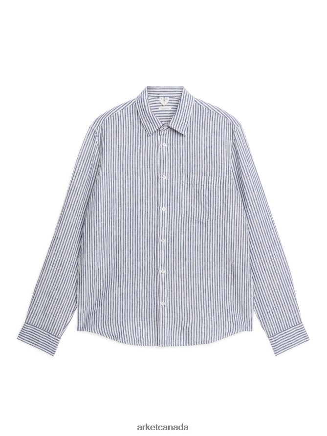 ARKET Clothing 4L826J940 Blue/White Regular-Fit Linen Shirt Men
