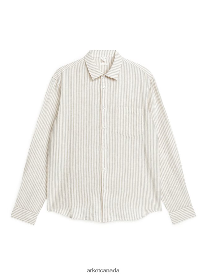 ARKET Clothing 4L826J941 Beige/White Regular-Fit Linen Shirt Men