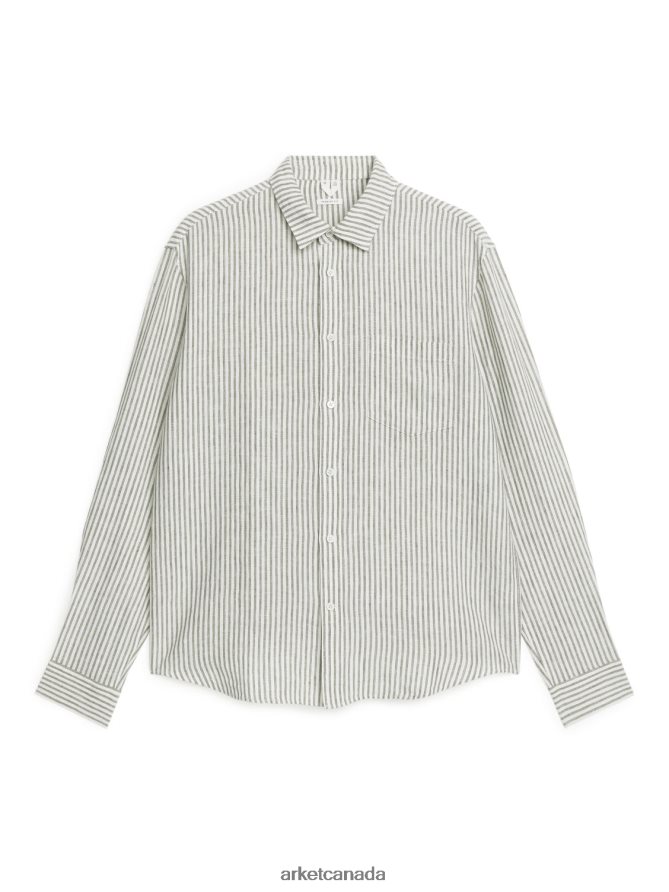ARKET Clothing 4L826J942 Khaki Green/White Regular-Fit Linen Shirt Men