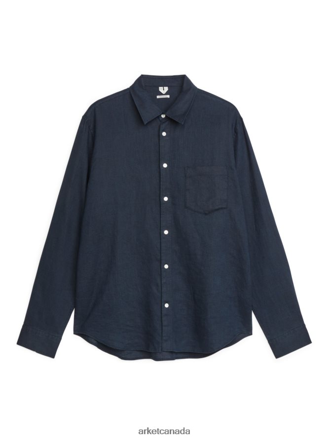 ARKET Clothing 4L826J944 Dark Blue Regular-Fit Linen Shirt Men