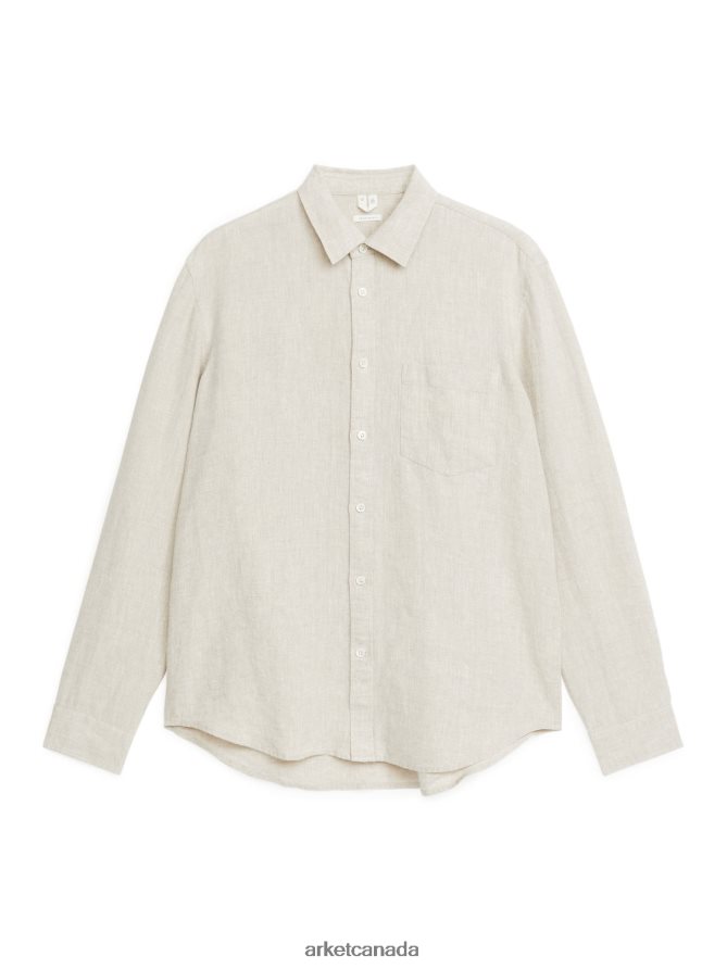 ARKET Clothing 4L826J946 Beige Regular-Fit Linen Shirt Men