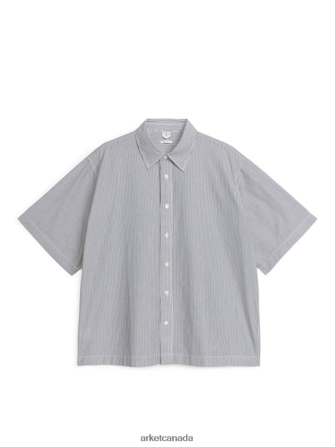 ARKET Clothing 4L826J953 Black/White Stripe Oversized Poplin Shirt Men