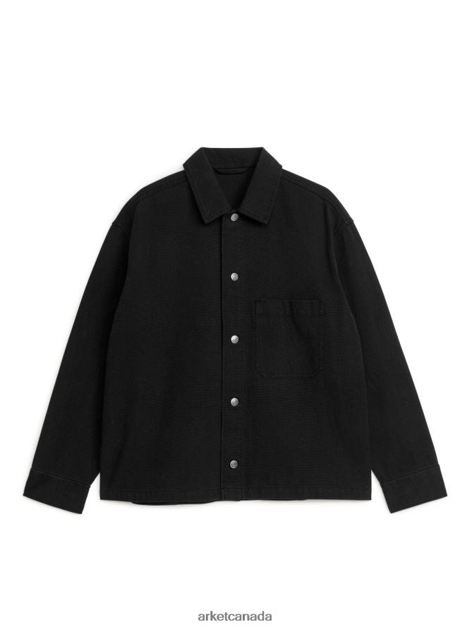 ARKET Clothing 4L826J960 Black Garment-Dyed Canvas Utility Overshirt Men