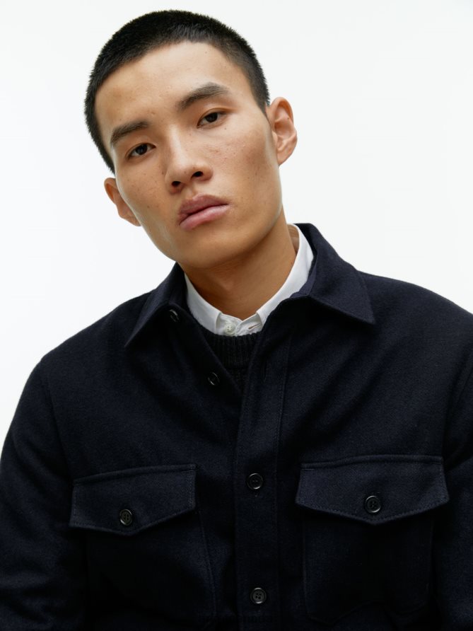ARKET Clothing 4L826J962 Dark Blue Wool Overshirt Men
