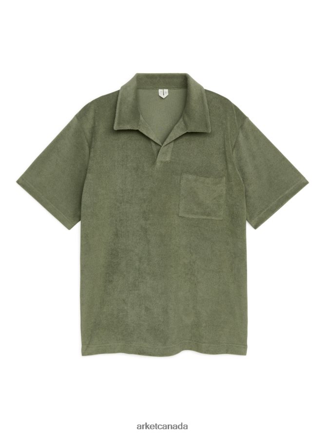 ARKET Clothing 4L826J979 Khaki Green Cotton Towelling Polo Shirt Men