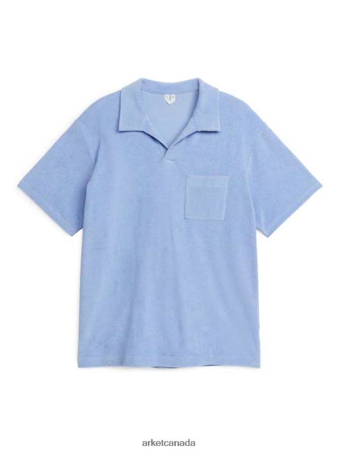 ARKET Clothing 4L826J980 Light Blue Cotton Towelling Polo Shirt Men