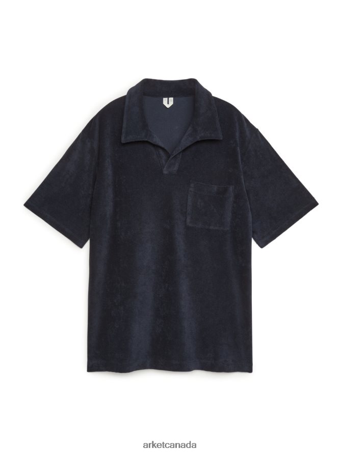 ARKET Clothing 4L826J981 Dark Blue Cotton Towelling Polo Shirt Men