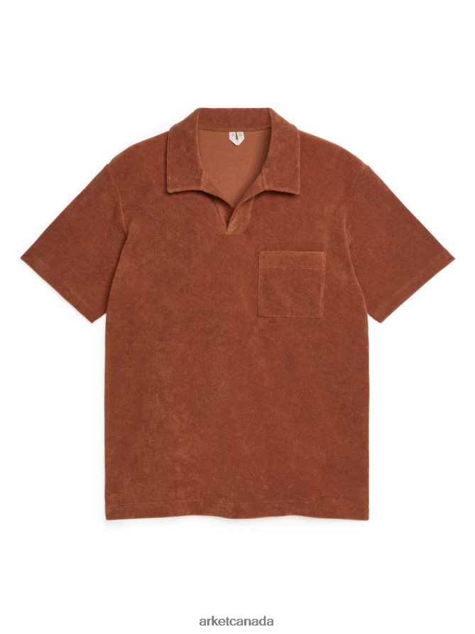 ARKET Clothing 4L826J982 Terracotta Cotton Towelling Polo Shirt Men
