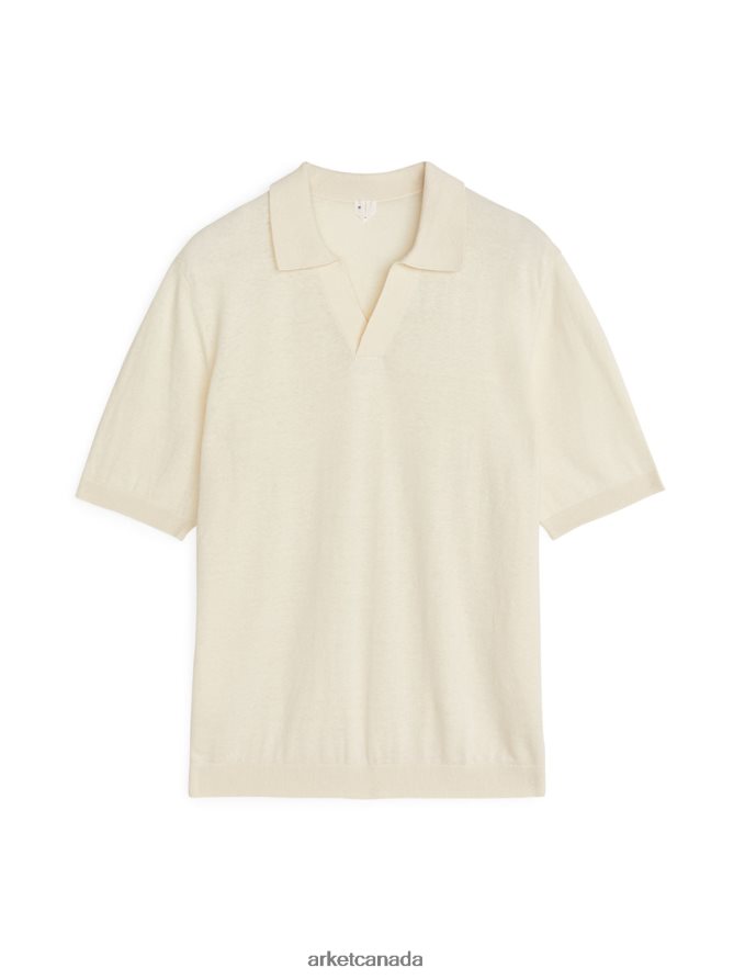 ARKET Clothing 4L826J983 Off White Cotton Linen Polo Shirt Men