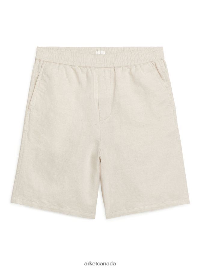 ARKET Clothing 4L826J1118 Light Beige Cotton-Linen Drawstring Shorts Men