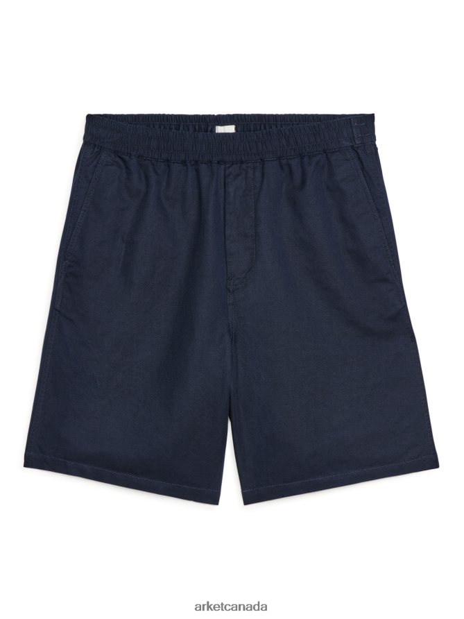 ARKET Clothing 4L826J1119 Dark Blue Cotton-Linen Drawstring Shorts Men