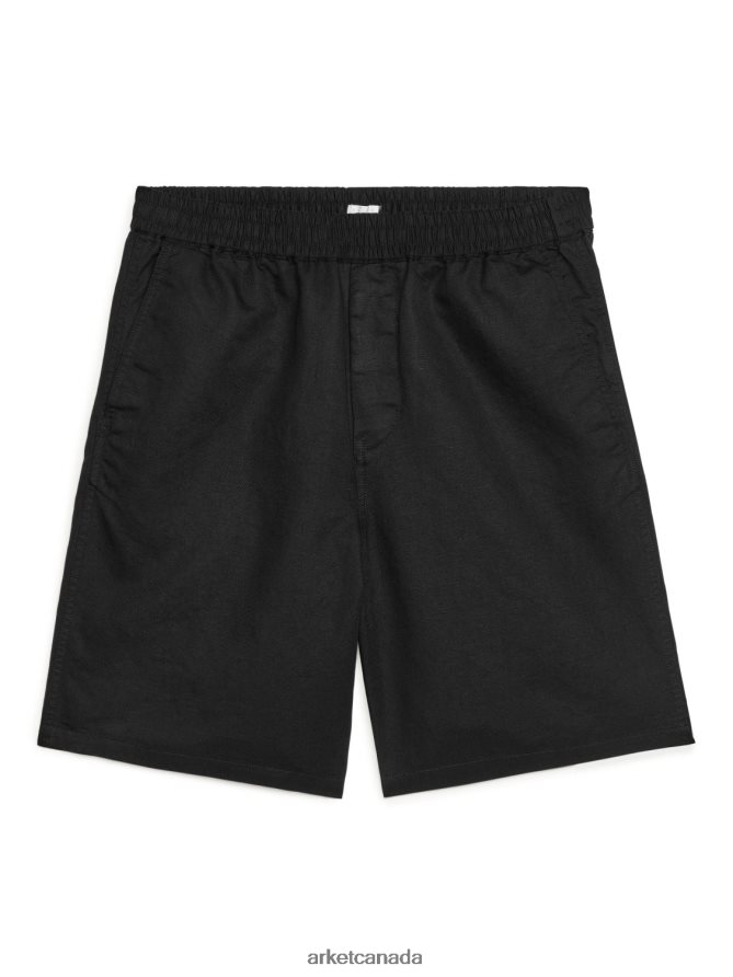 ARKET Clothing 4L826J1121 Black Cotton-Linen Drawstring Shorts Men