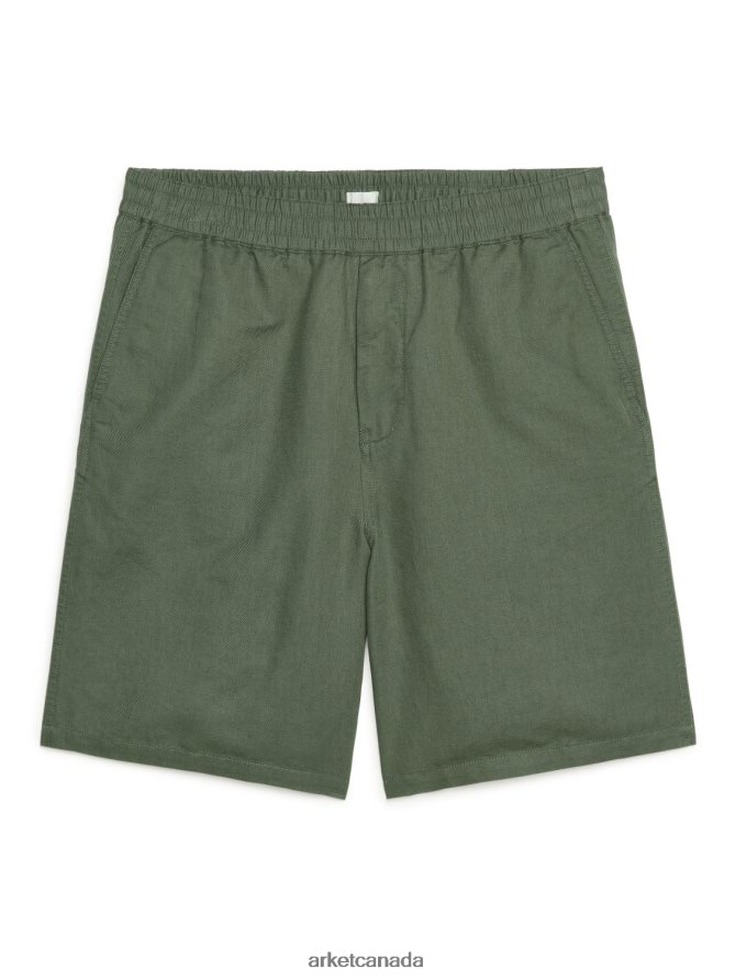 ARKET Clothing 4L826J1122 Khaki Green Cotton-Linen Drawstring Shorts Men