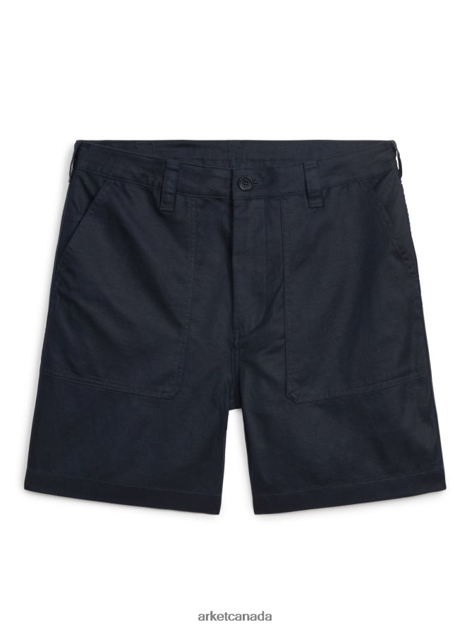 ARKET Clothing 4L826J1123 Dark Blue Cotton-Linen Utility Shorts Men