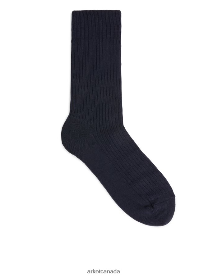 ARKET Clothing 4L826J1242 Dark Blue Supima Cotton Rib Socks Men