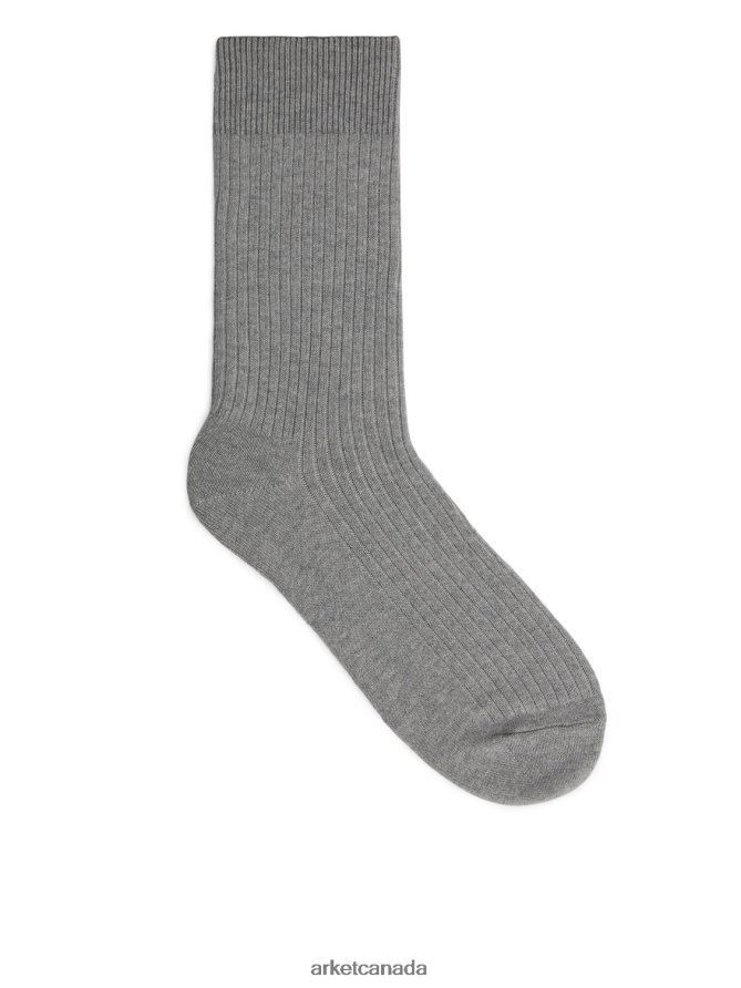 ARKET Clothing 4L826J1243 Grey Melange Supima Cotton Rib Socks Men