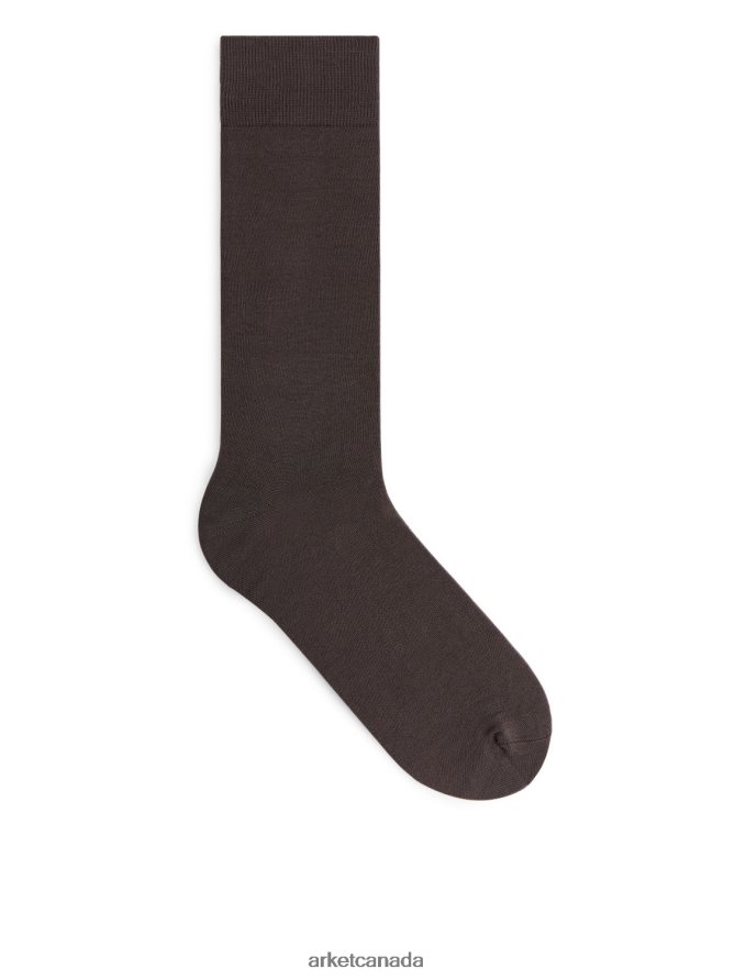ARKET Clothing 4L826J1245 Dark Brown Mercerised Cotton Plain Socks Men