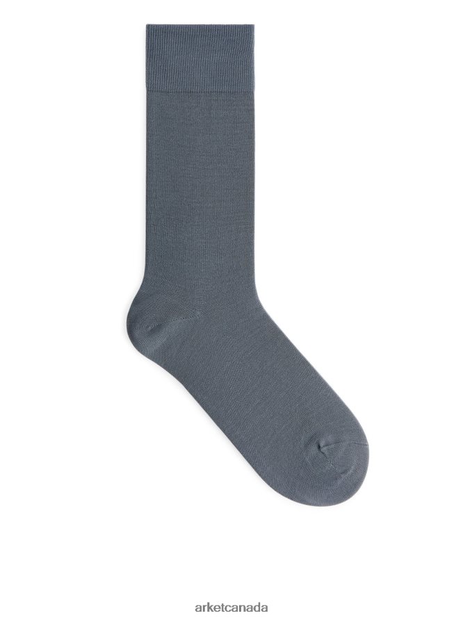 ARKET Clothing 4L826J1246 Blue Mercerised Cotton Plain Socks Men