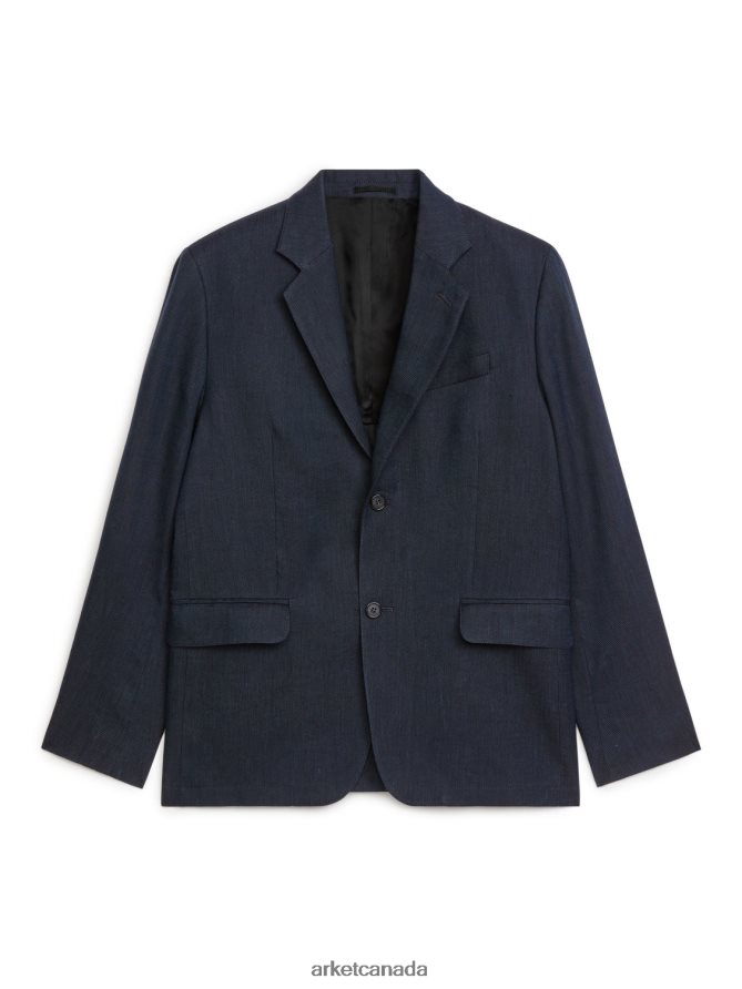 ARKET Clothing 4L826J1147 Dark Blue Modern Hemp-Cotton Blazer Men