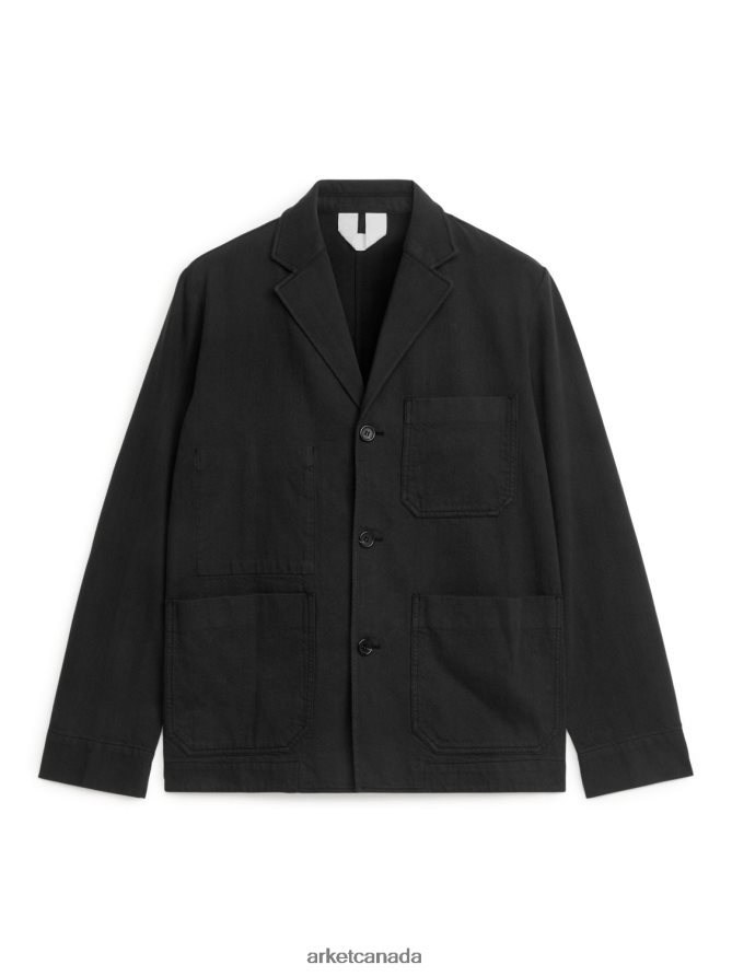 ARKET Clothing 4L826J1148 Black Relaxed Cotton-Linen Blazer Men