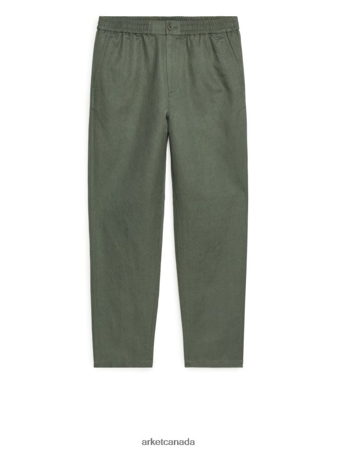 ARKET Clothing 4L826J1052 Khaki Green Linen Drawstring Trousers Men