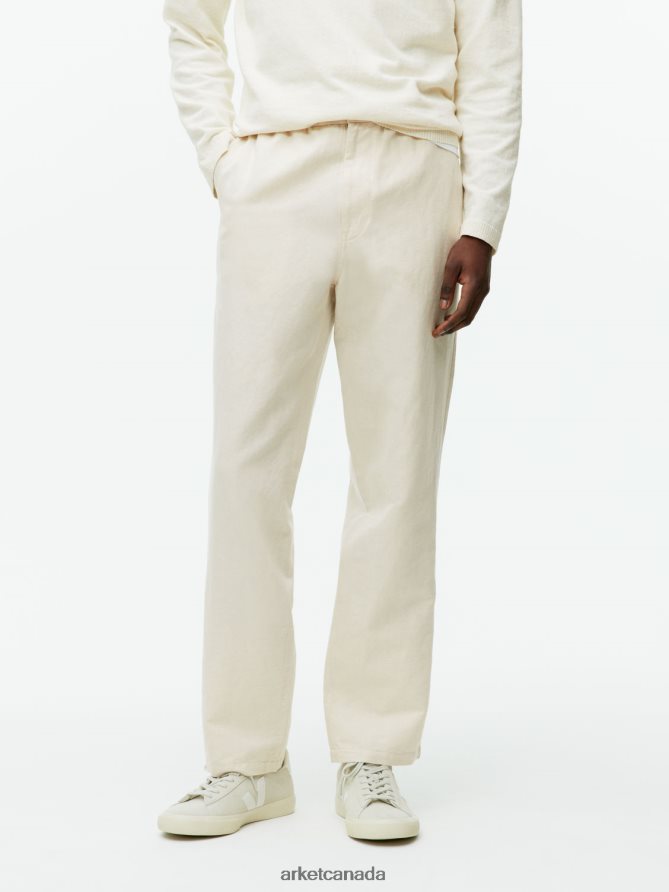 ARKET Clothing 4L826J1054 Light Beige Linen Drawstring Trousers Men