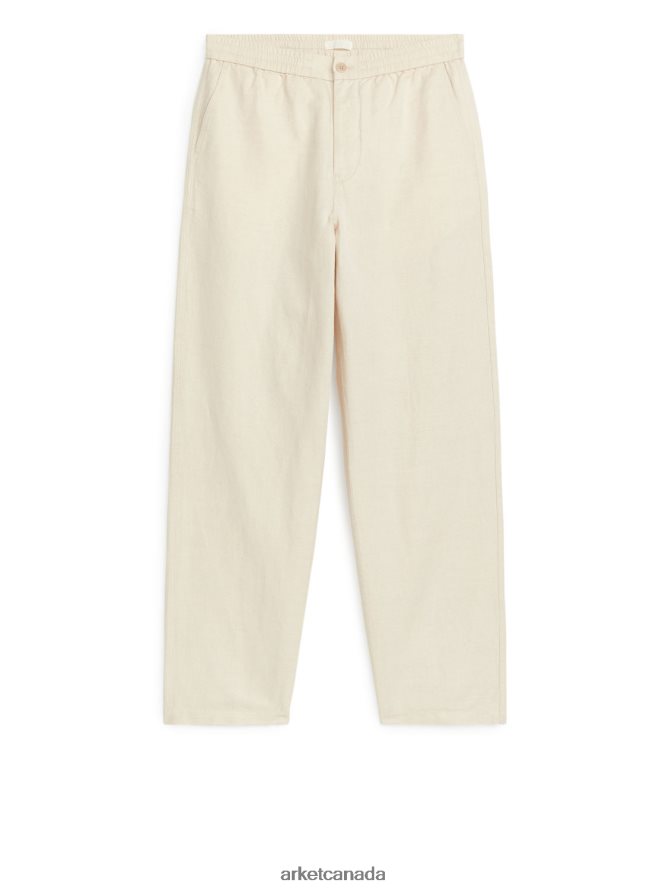 ARKET Clothing 4L826J1054 Light Beige Linen Drawstring Trousers Men