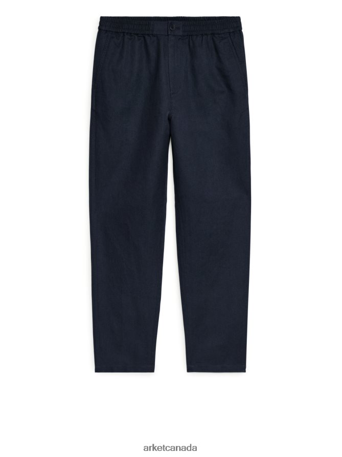 ARKET Clothing 4L826J1055 Dark Blue Linen Drawstring Trousers Men