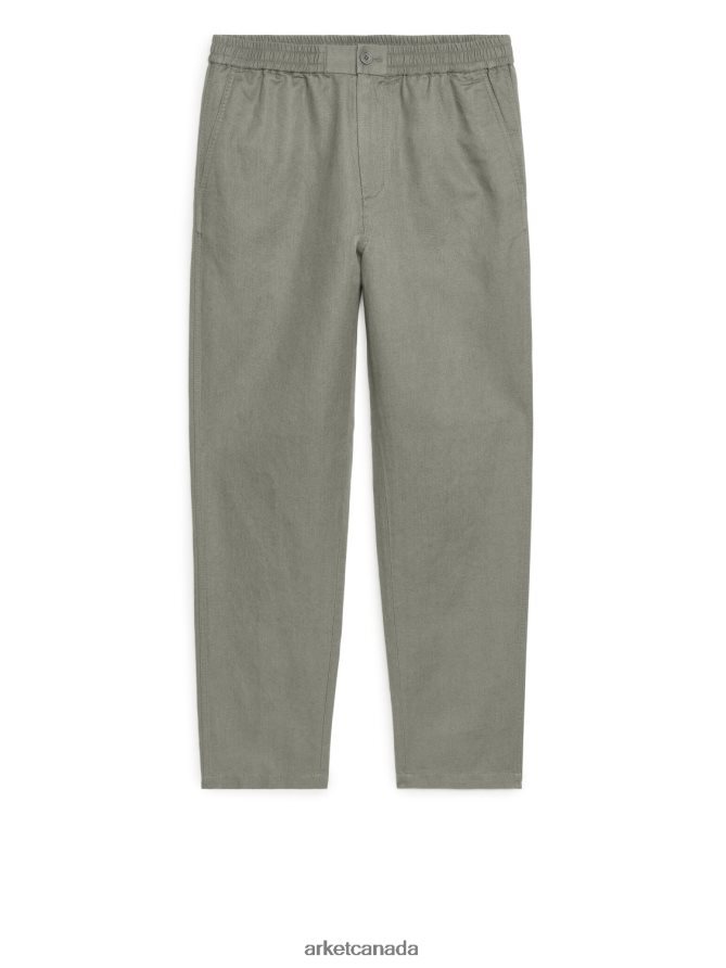 ARKET Clothing 4L826J1056 Khaki Green Linen Drawstring Trousers Men