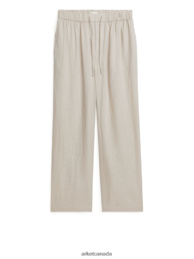 ARKET Clothing 4L826J1057 Beige Linen Drawstring Trousers Men