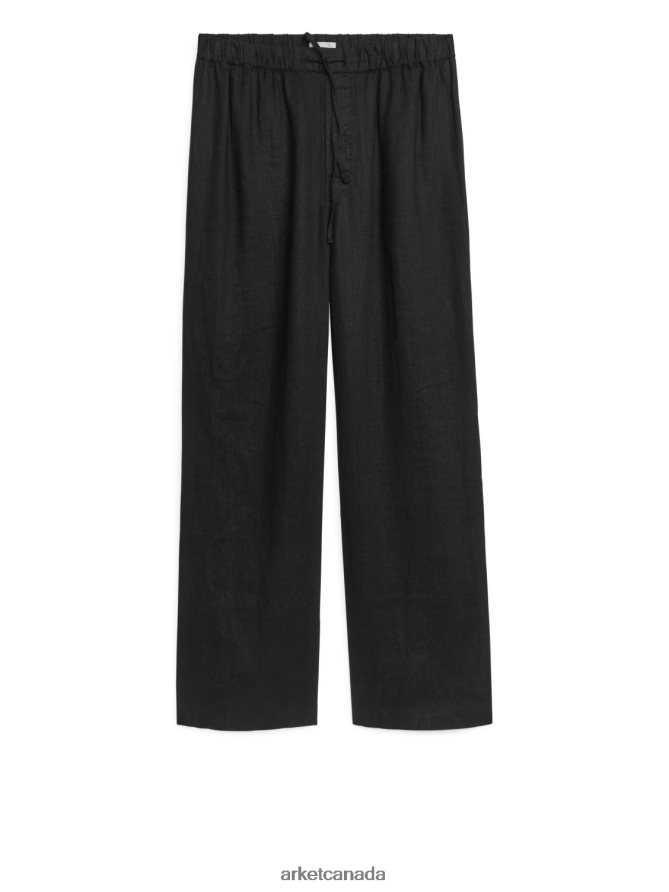 ARKET Clothing 4L826J1058 Black Linen Drawstring Trousers Men