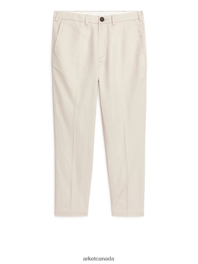 ARKET Clothing 4L826J1060 Off-White Regular Cropped Cotton-Linen Trousers Men