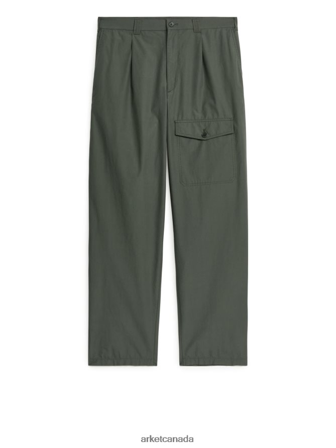 ARKET Clothing 4L826J1063 Khaki Green Wide Utility Trousers Men