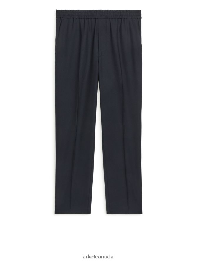 ARKET Clothing 4L826J1090 Dark Blue Hopsack Drawstring Trousers Men