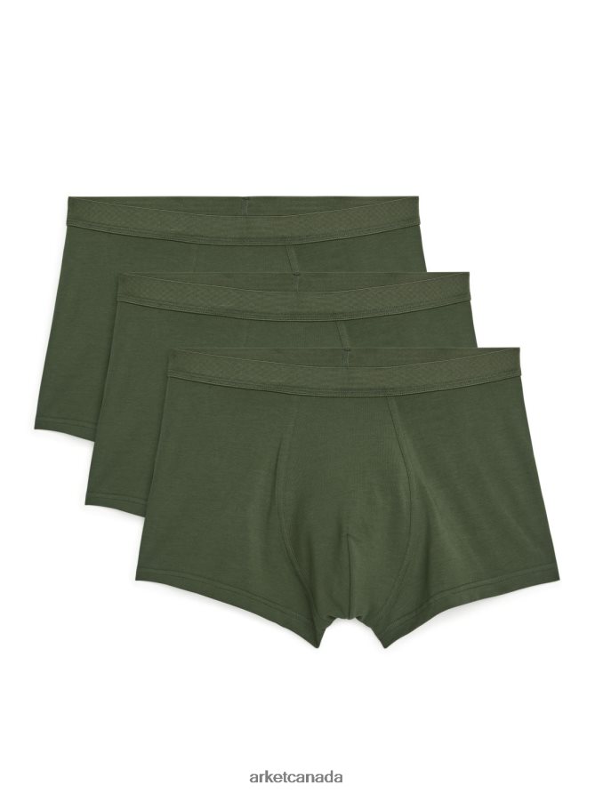 ARKET Clothing 4L826J1223 Dark Green Pima Cotton Trunks, Set of 3 Men