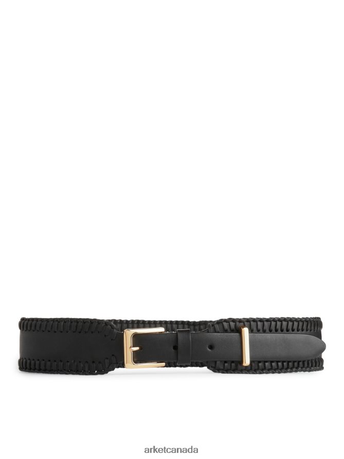 ARKET Accessories 4L826J832 Black Whipstitch Leather Belt Women